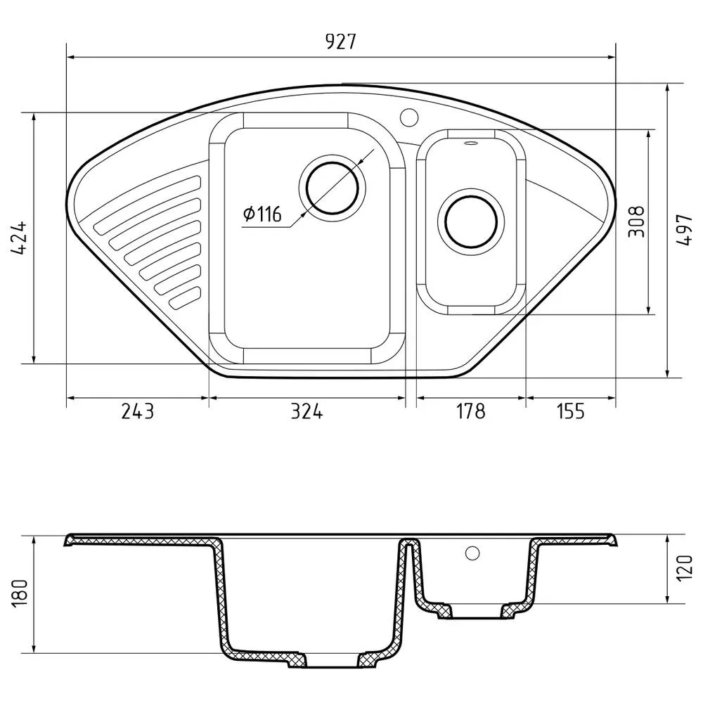 Кухонная мойка GranFest QUARZ 14, белый
