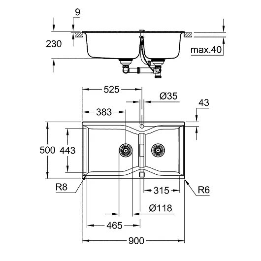 Кухонная мойка Grohe K700 90x50 31658AP0 черный