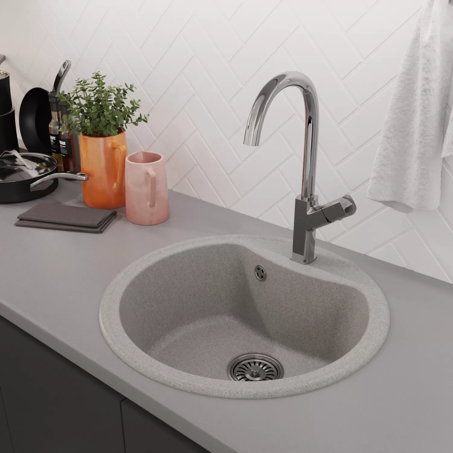 Мойкa MIXLINE ML-GM09 круглая, серая 510 мм глуб. чаши 190 (551799)