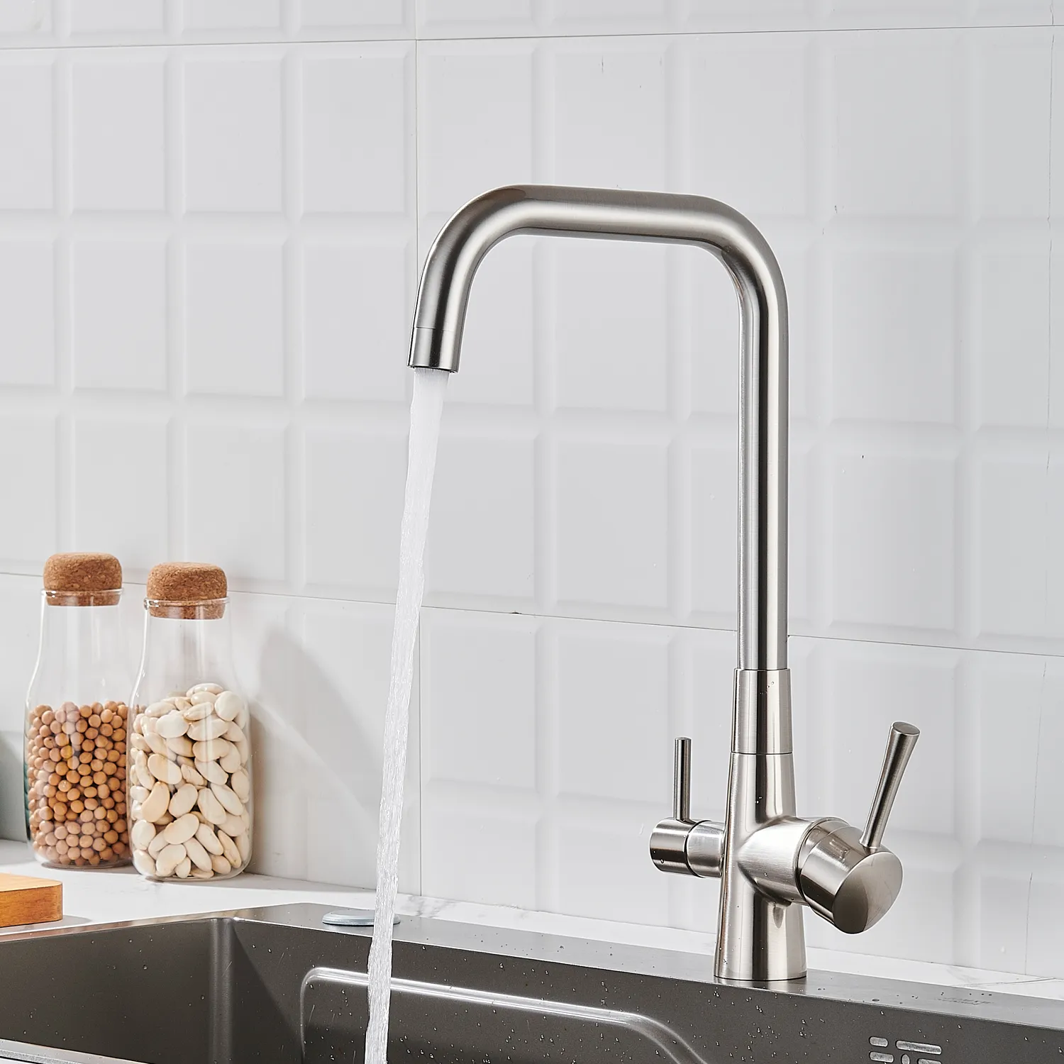 Смеситель для кухни с подключением фильтра Shevanik S528L, сатин