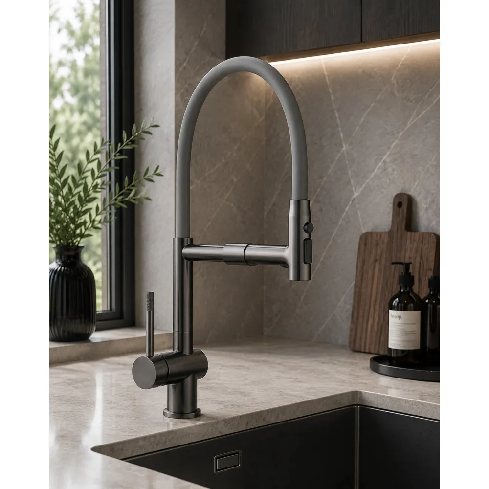 Смеситель для кухни с гибким изливом и режимом душ Fmark FS0152Q-06, графит