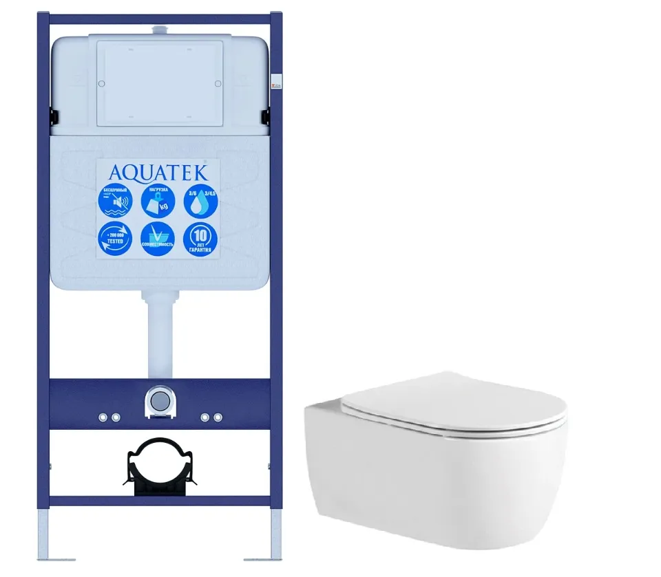 Set AQUATEK ЕВРОПА (рама AQUATEK Standard INS-0000012+звукоизоляционная прокладка+унитаз ЕВРОПА AQ1106L-00+тонкое сиденье с механиз