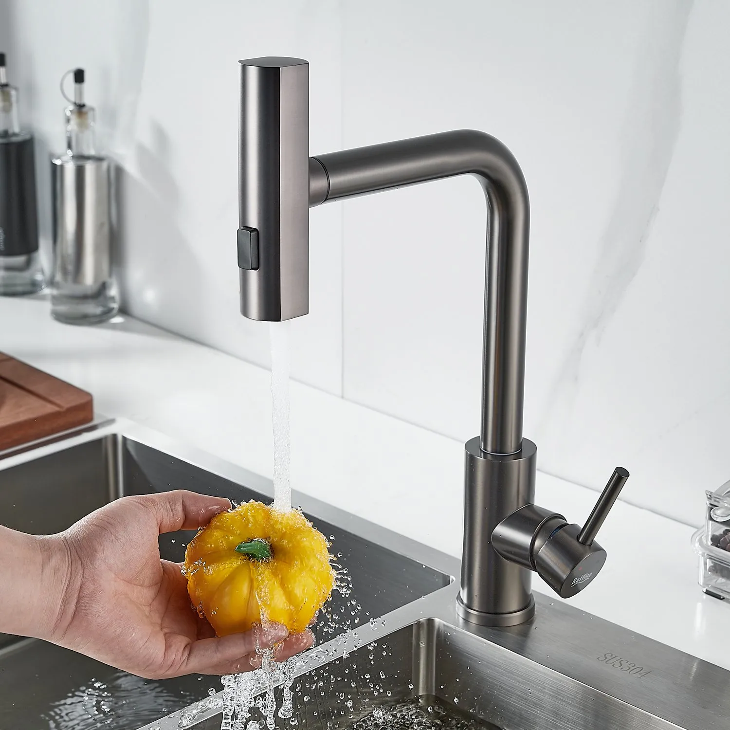 Смеситель для кухни с мультифункциональным изливом Raffine F203T, оружейная сталь