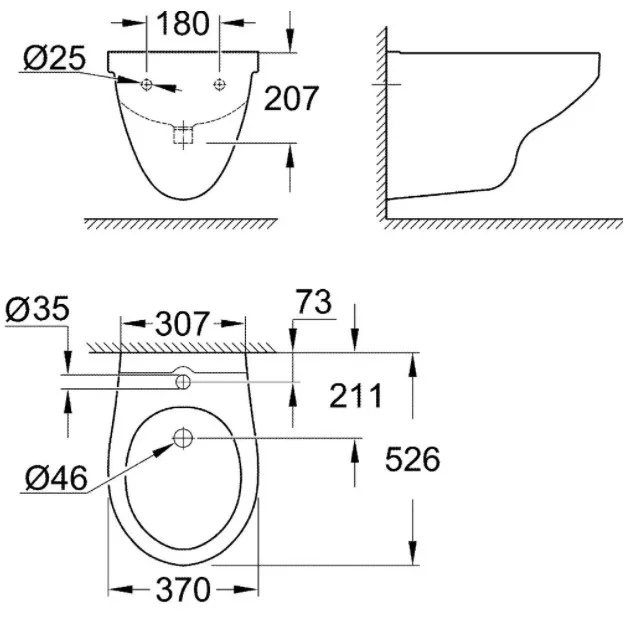 Биде подвесное Grohe Bau Ceramic 39433000 белый