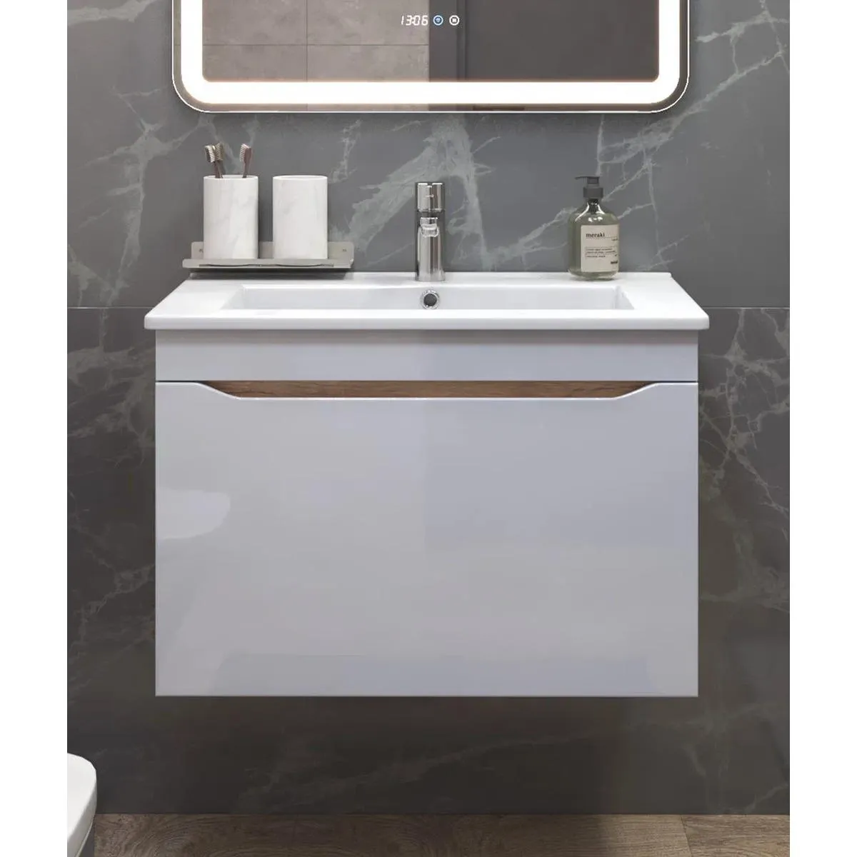 Тумба с раковиной подвесная VIGO Grani tp.GRI.OSK.75.1Y дуб золотой, 75 см