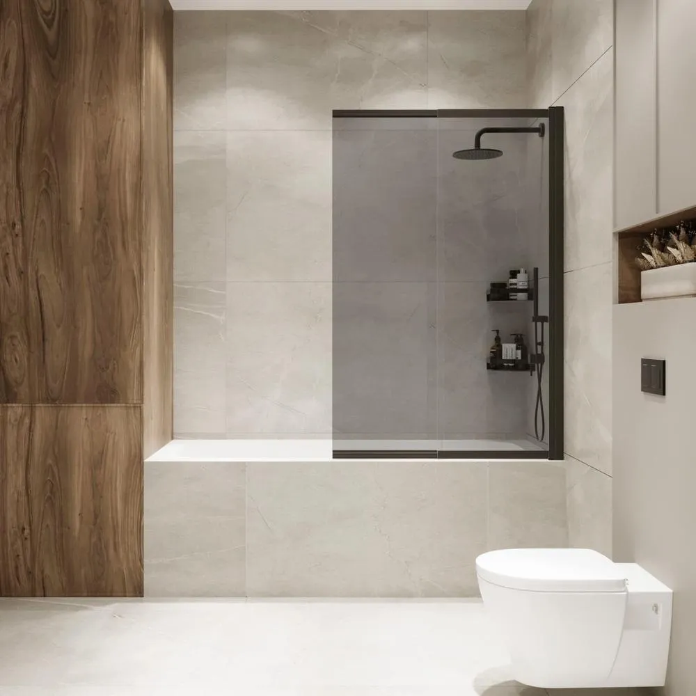 Шторка на ванну слайдер Terminus Ното 150х90 тонированная, черный