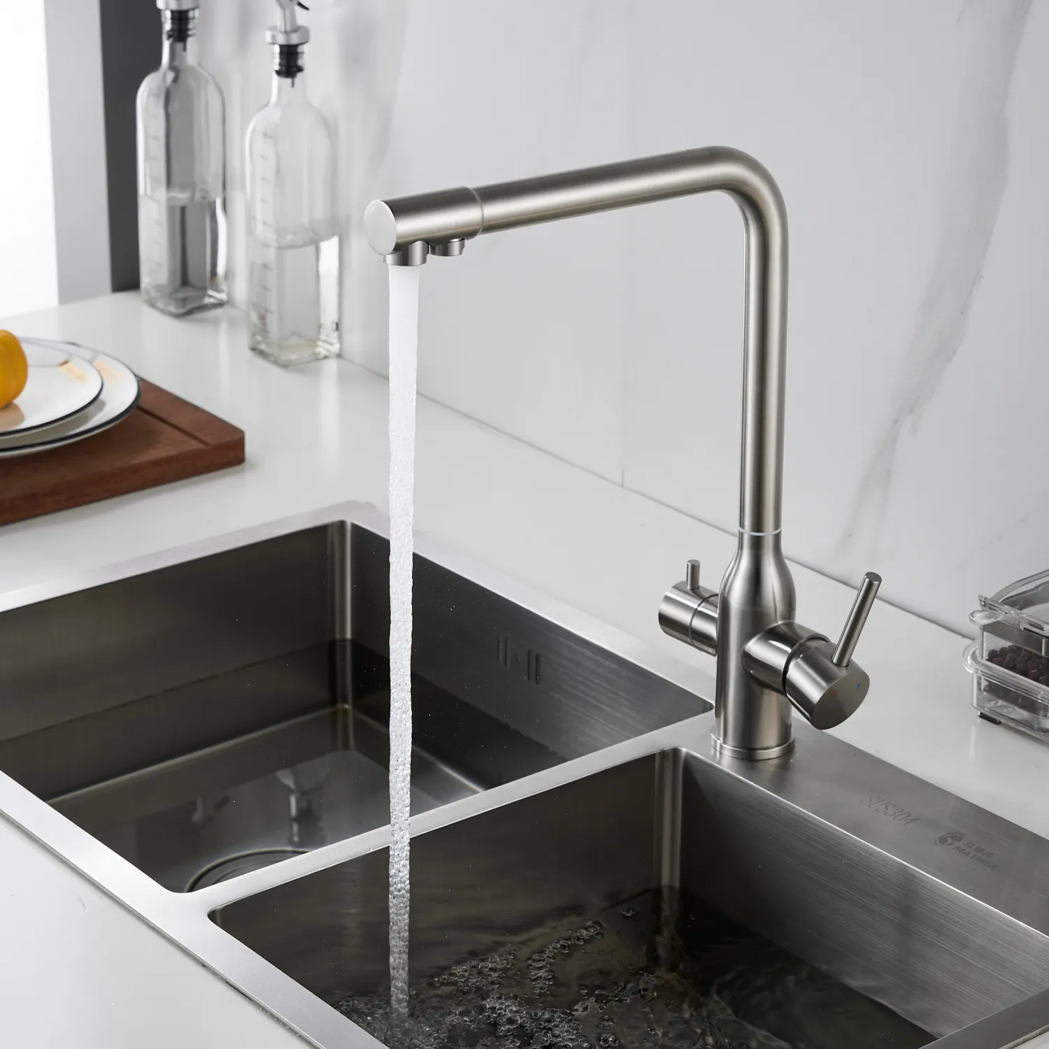 Смеситель для кухни с подключением фильтра Shevanik S248L, сатин