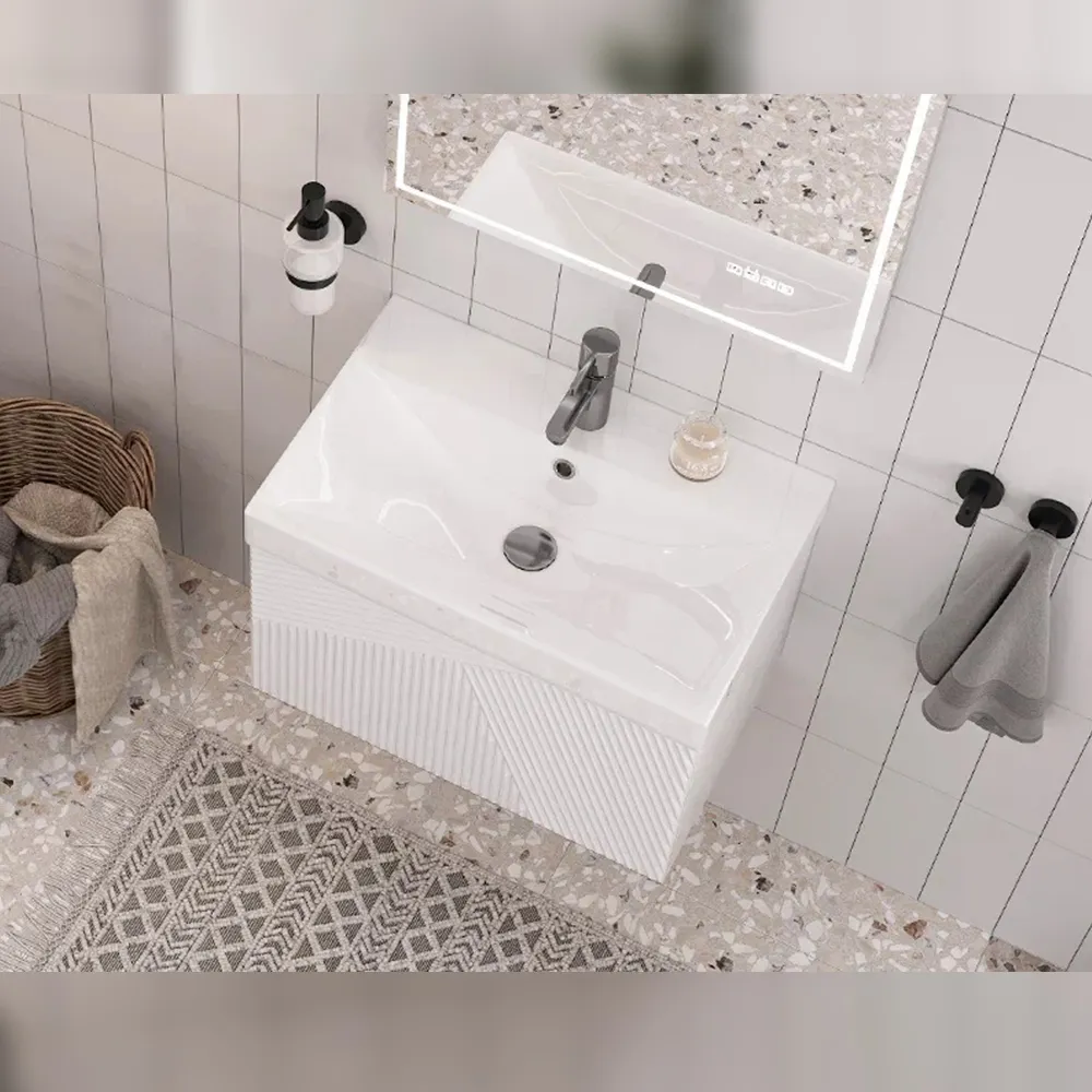 Тумба с раковиной подвесная Velvex Edge tp.EDG.9696.60.1Y белый глянец, 60 см