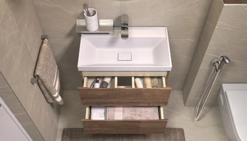Тумба под раковину Velvex Mondi 600-0-2 (Madera Classica Slim) навесная акация темная (359 акация темная)
