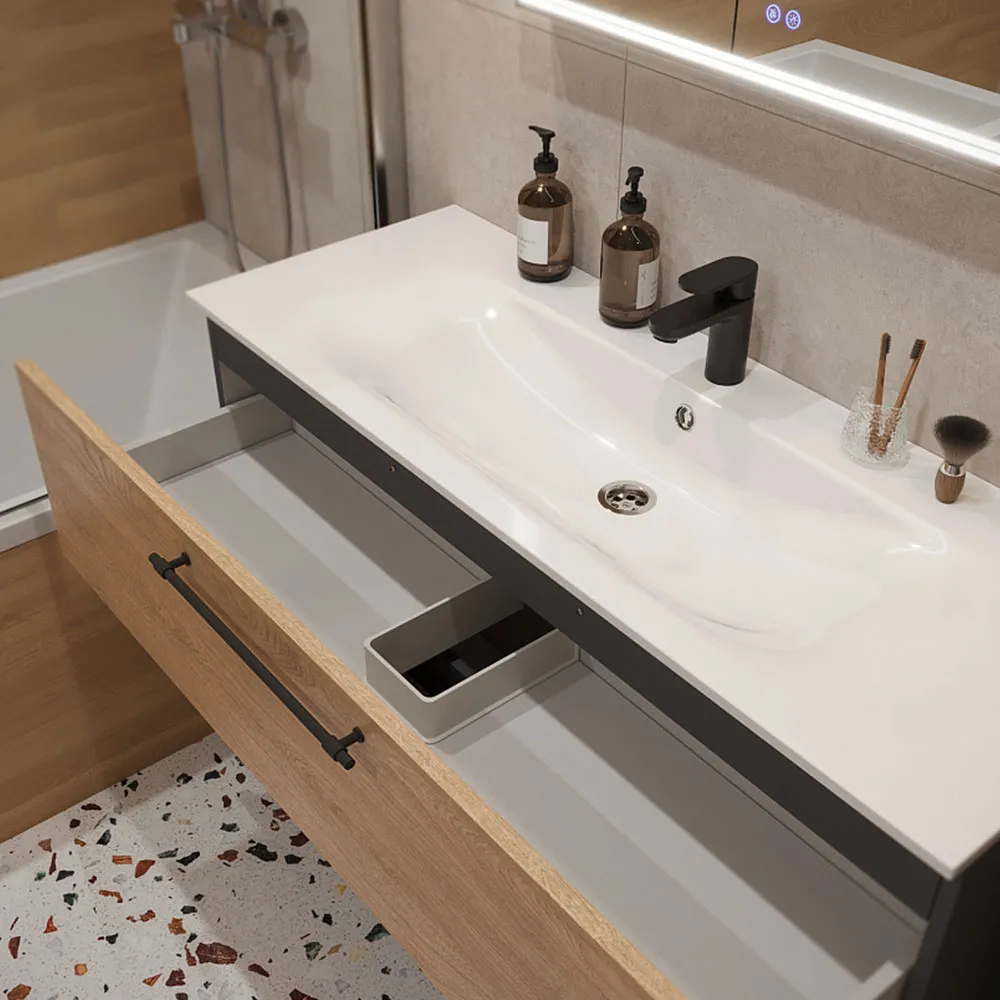 Тумба с раковиной подвесная (120см) Terminus Venta VEN101202300001O, шпон/дуб