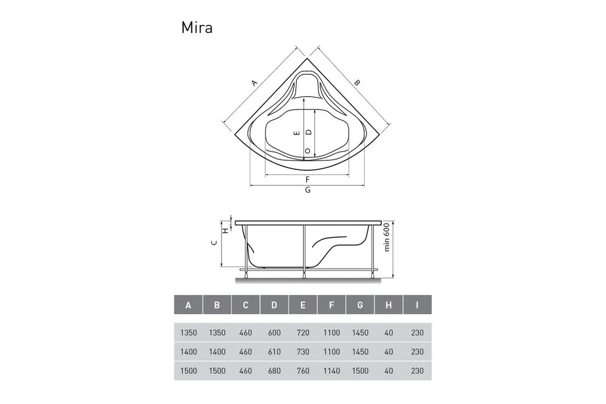 Ванна акриловая угловая Relisan MIRA Гл000000545, 135x135