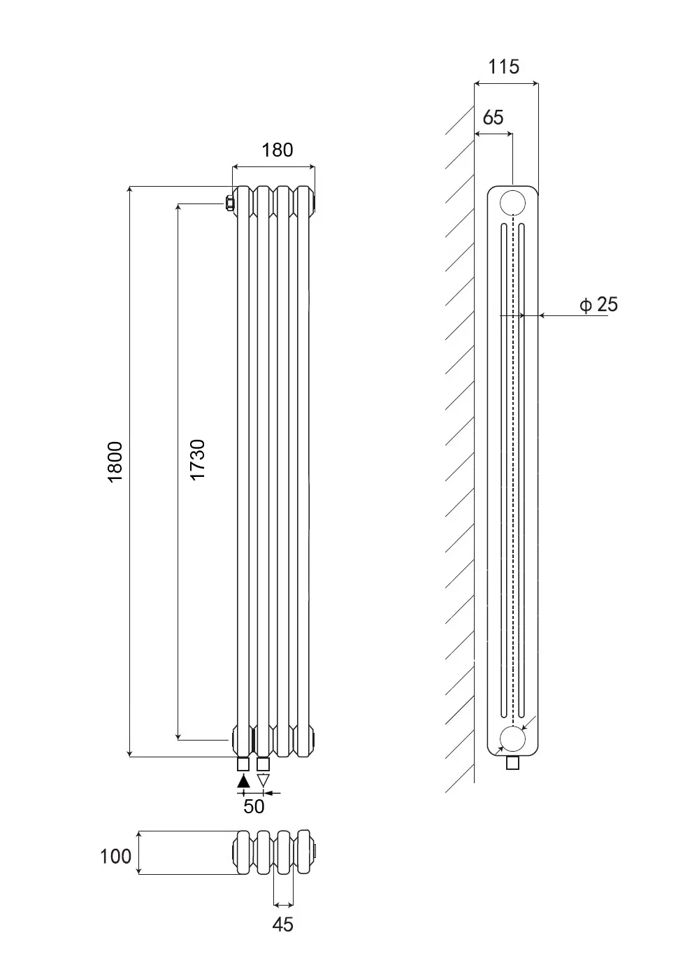 Стальной трубчатый радиатор Kohr Heim 3180/05 секций белый H01 с нижним подключением
