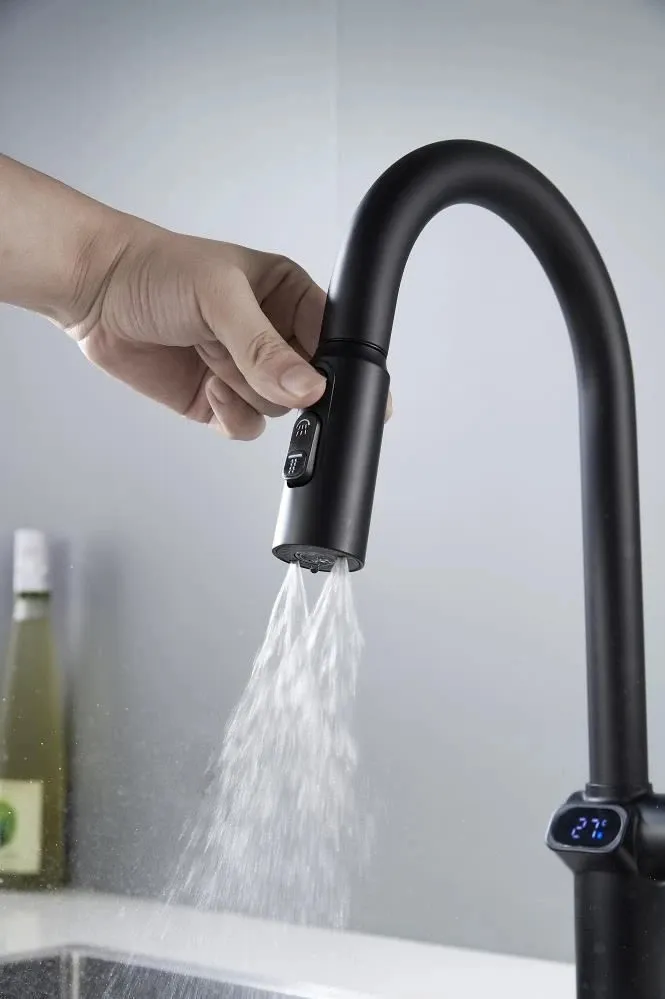 Смеситель для кухни с индикатором температуры Knotlor KN-100/BL, черный