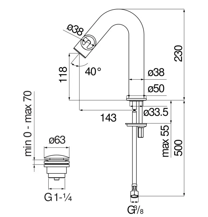 Смеситель для раковины Nobili Sole 118, push-open, шлифованный хром (SO130118/2IX)