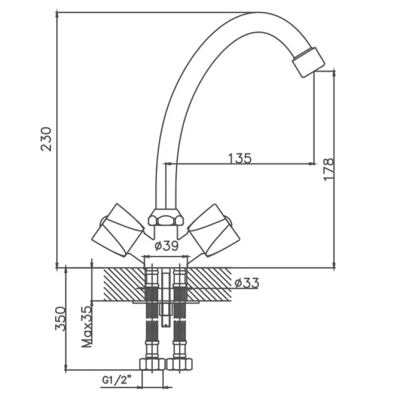 Смеситель для кухни Cron CN4011, хром