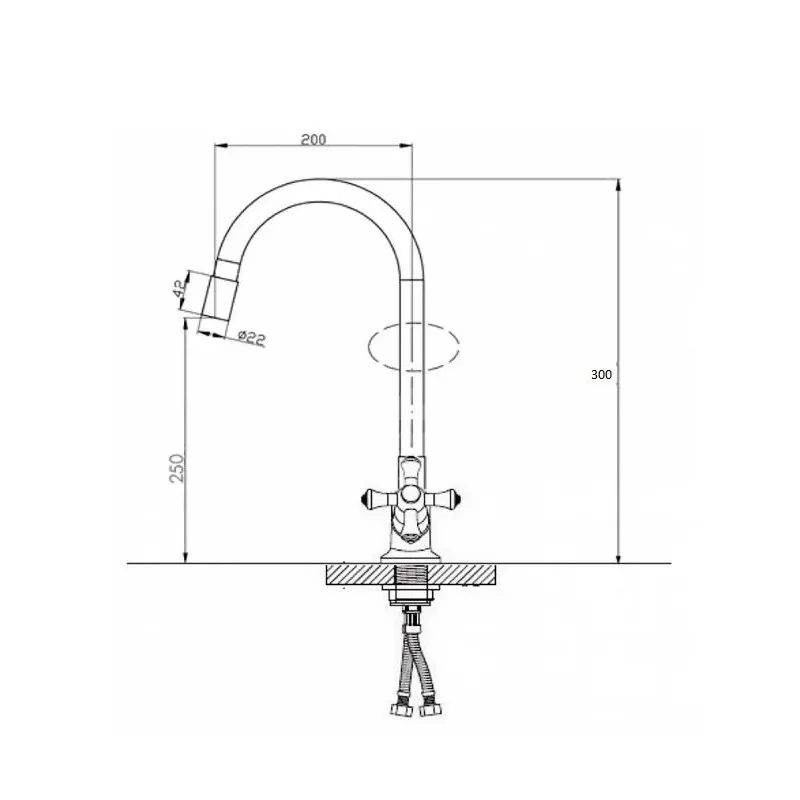 Смеситель для кухни с гибким изливом D-Lin D153810-6, хром/синий