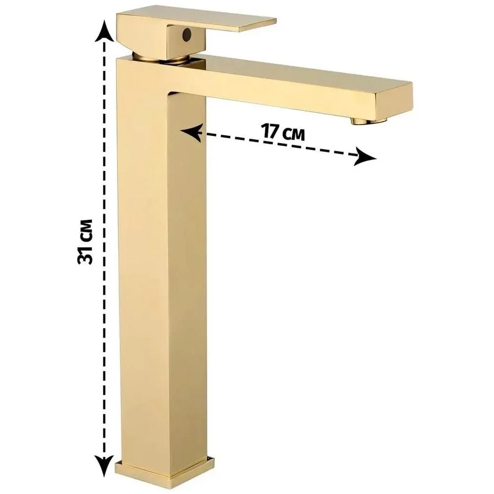 Смеситель для раковины высокий Grocenberg GB3008GO, золото