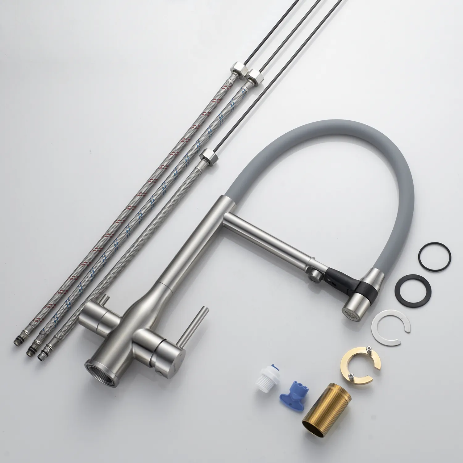 Смеситель для кухни с гибким изливом и подключением фильтра Shevanik S378L, сатин