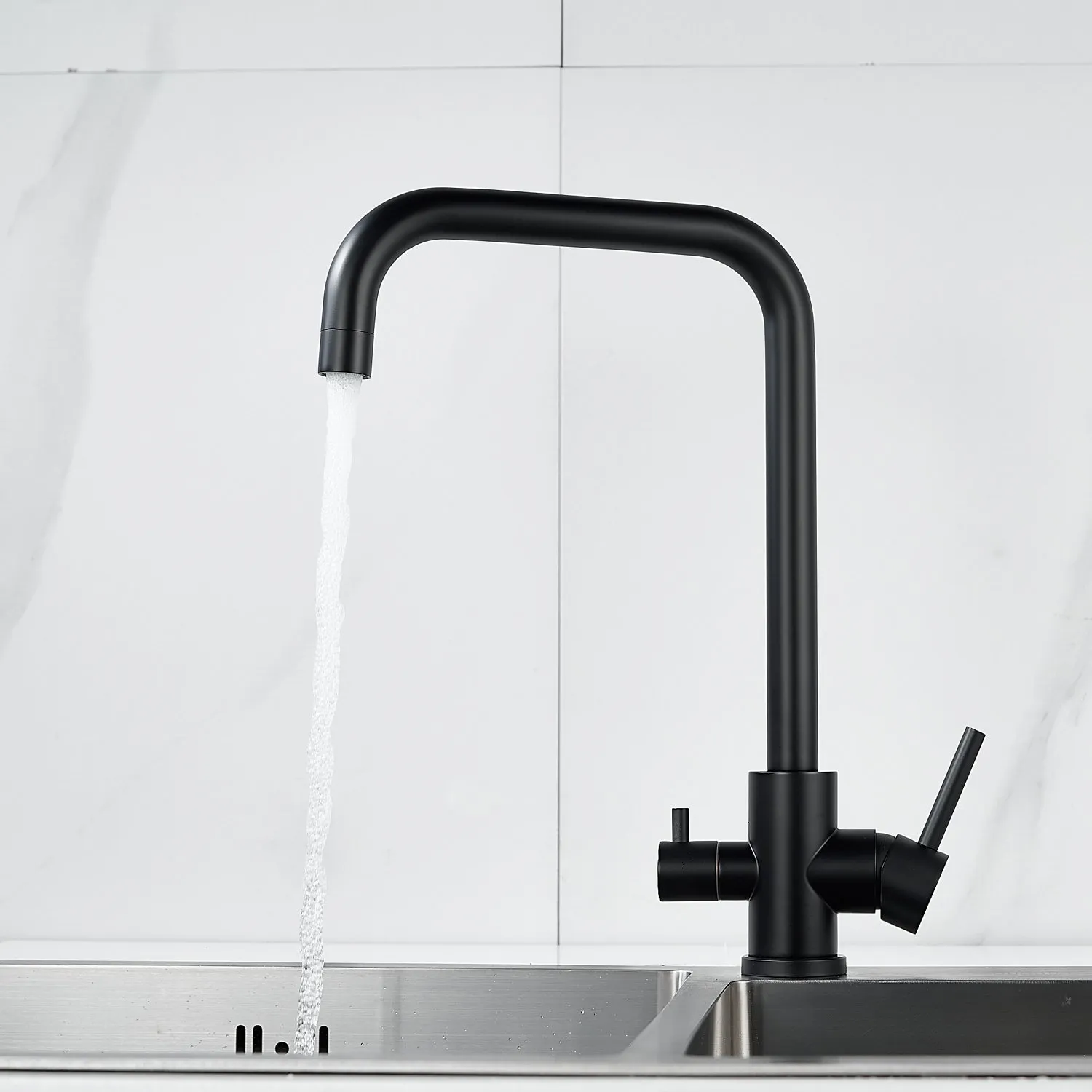 Смеситель для кухни с подключением фильтра воды Raffine F118H, черный