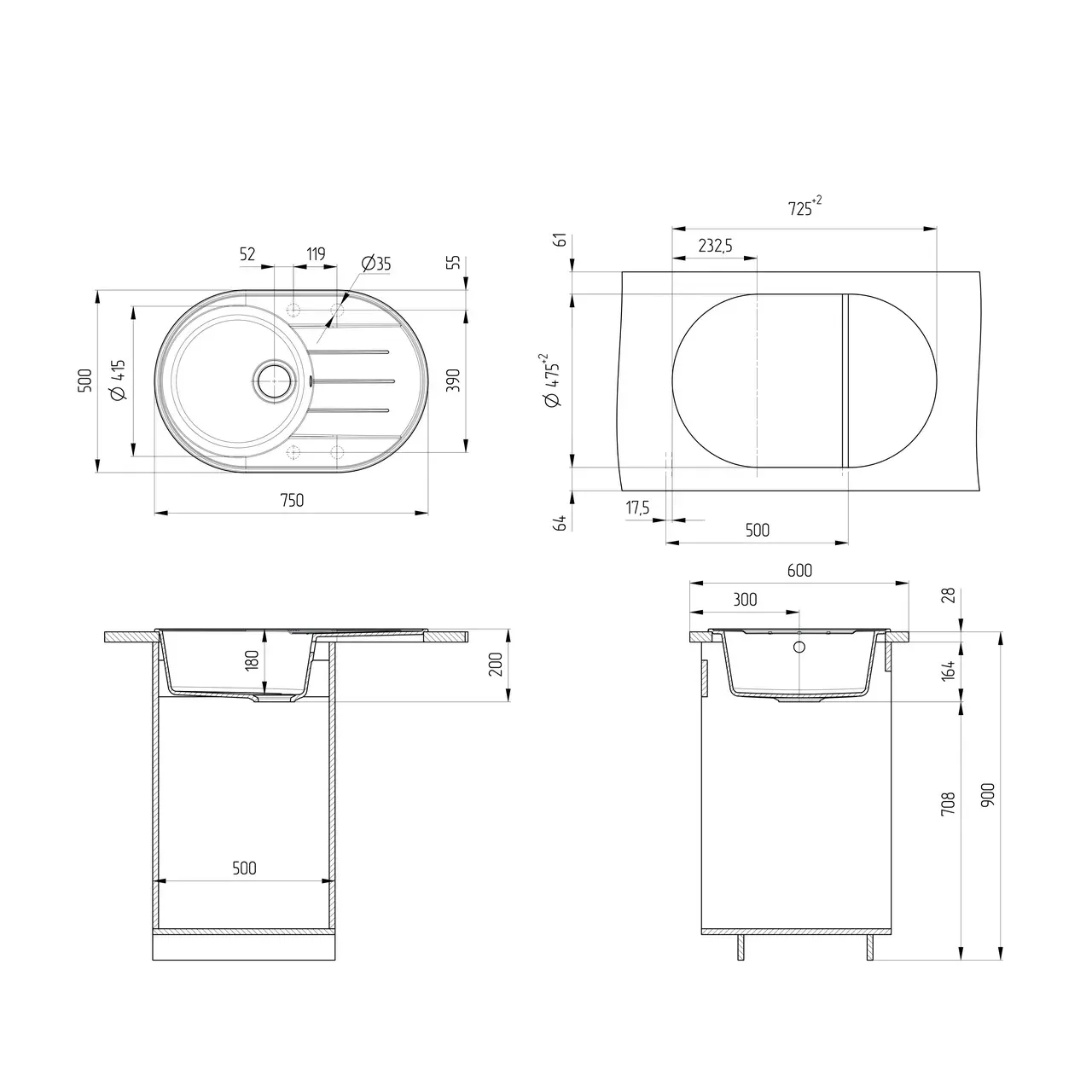 Кухонная мойка Ulgran Quartz Nora 750-10, песок