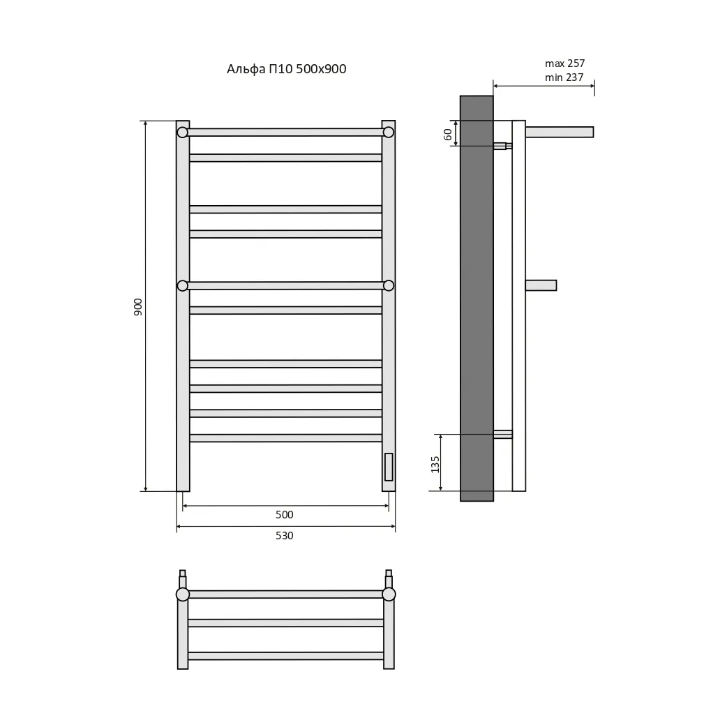 Полотенцесушитель электрический Aquatek Альфа П10 500х900, quick touch