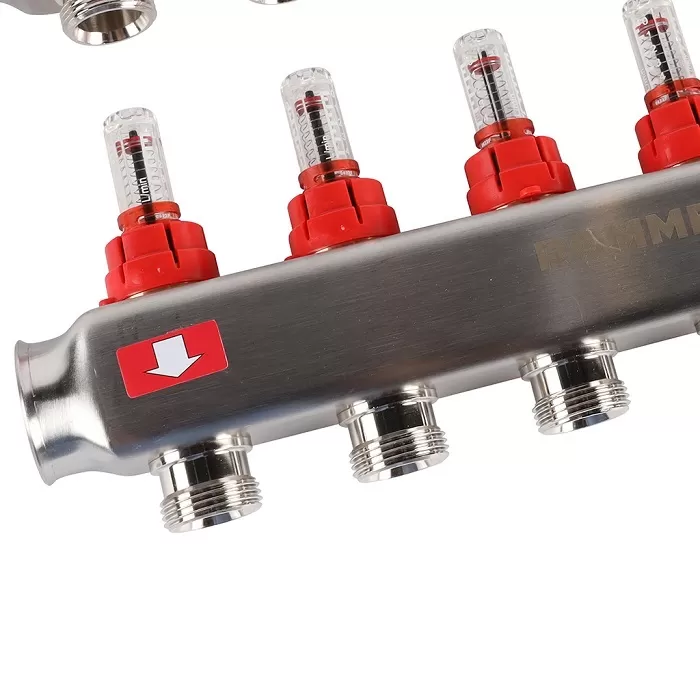 Коллектор Rommer 1"x3/4" на 6 контуров с расходомерами (нерж. сталь) (RMS-1200-000006)