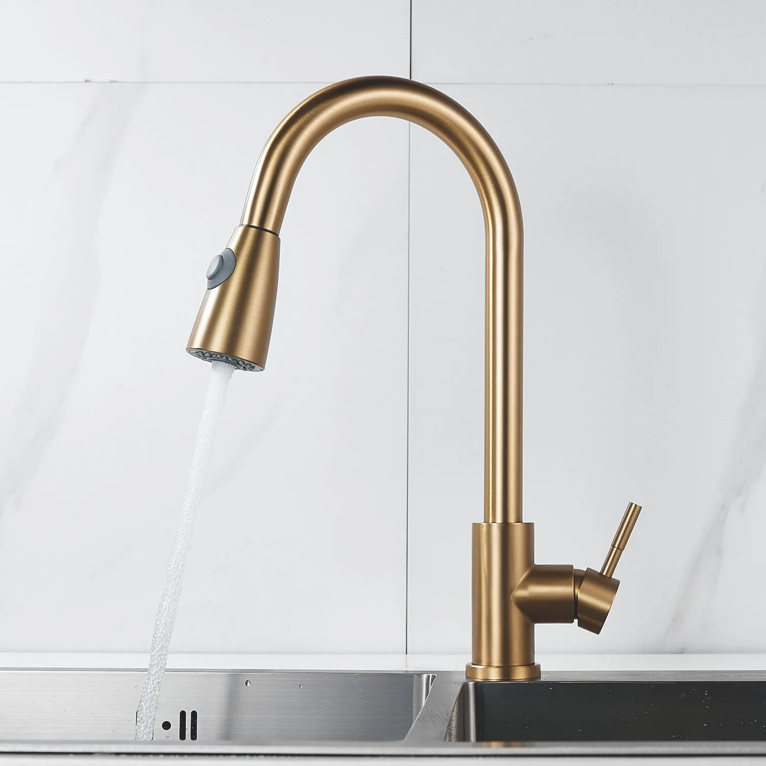 Смеситель для кухни с выдвижным изливом Raffine F213G, золотой сатин