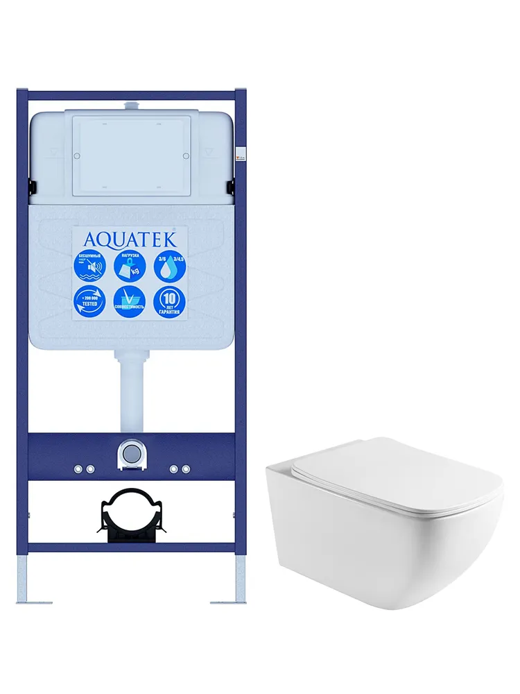 SET AQUATEK МЕДЕЯ T 2в1 (рама AQUATEK Standard INS-0000012(без клавиши и крепежа)+ унитаз AQ1537T-00 МЕДЕЯ Унитаз подвесной, с тонким сиденьем sc)
