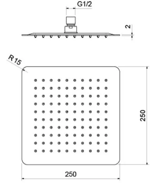 AQ2072MB квадратный верхний душ 250*250*2 мм, матовый черный