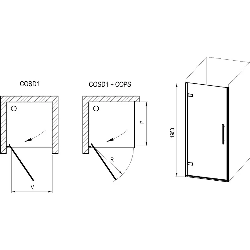 COSD1-90 хром + Транспарент, душевая дверь