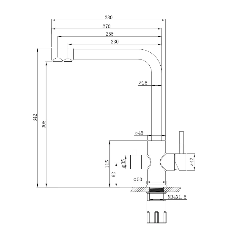 Смеситель для кухни с подключением фильтра WesnaArt EKO05-151Black, черный