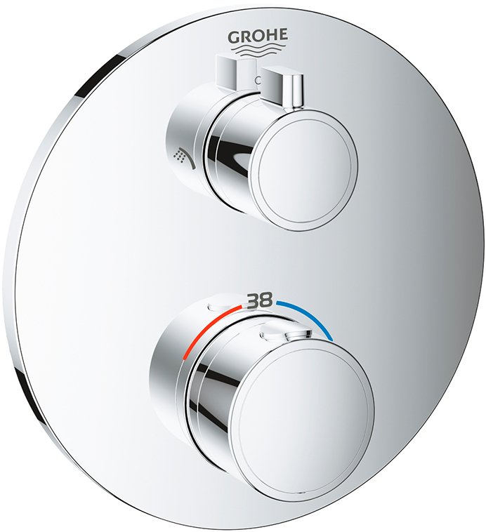 24076000 Grohe Grohtherm Термостат для душа с переключателем на 2 положения ванна-душ, круглая розетка, хром