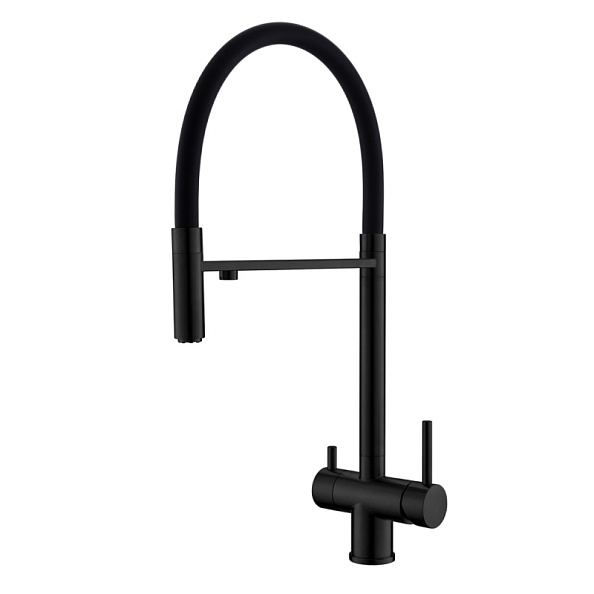 Смеситель для кухни с гибким изливом и подключением фильтра WesnaArt EKO05-160MatBlack, черный