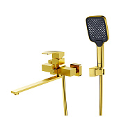 Смеситель Raglo для ванны и душа универсальный поворотный излив 35 см, сатин золотой (R01.22.03)