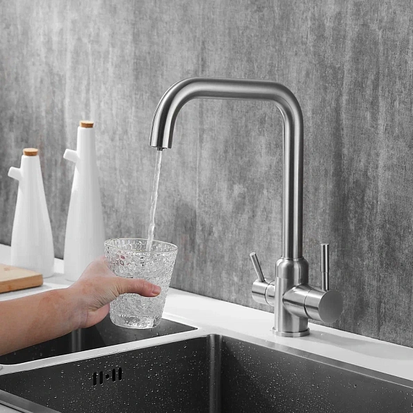 Смеситель для кухни с подключением фильтра Shevanik S268B, сатин