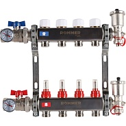 Коллектор Rommer 1"x3/4" на 4 контура с расходомерами в сборе (нерж. сталь) (RMS-1210-000004)