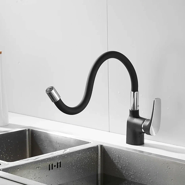 Смеситель для кухни с гибким изливом Shevanik S443-3, черный