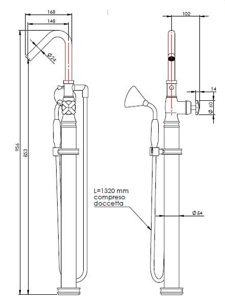 Смеситель для ванны и душа Nicolazzi Teide, золото (Gold, Polished Gold) (S3441 GO 05)