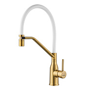 Смеситель для кухни с гибким изливом Shevanik S343G-1, золотой сатин