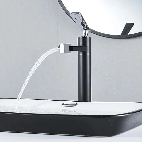 Смеситель для раковины с поворотным носиком Shevanik S6611H, черный/хром