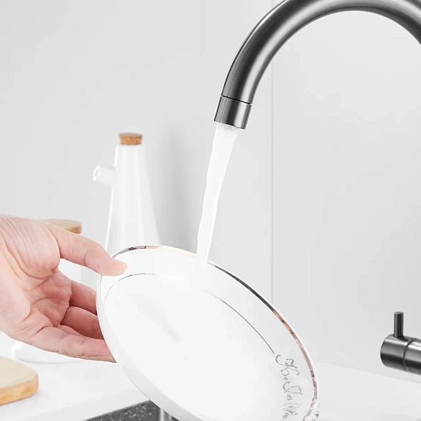 Смеситель для кухни с подключением фильтра Shevanik S128T, оружейная сталь