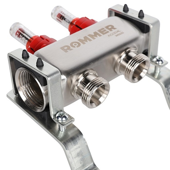 Коллектор Rommer 1"x3/4" на 2 контура с расходомерами (нерж. сталь) (RMS-1200-000002)