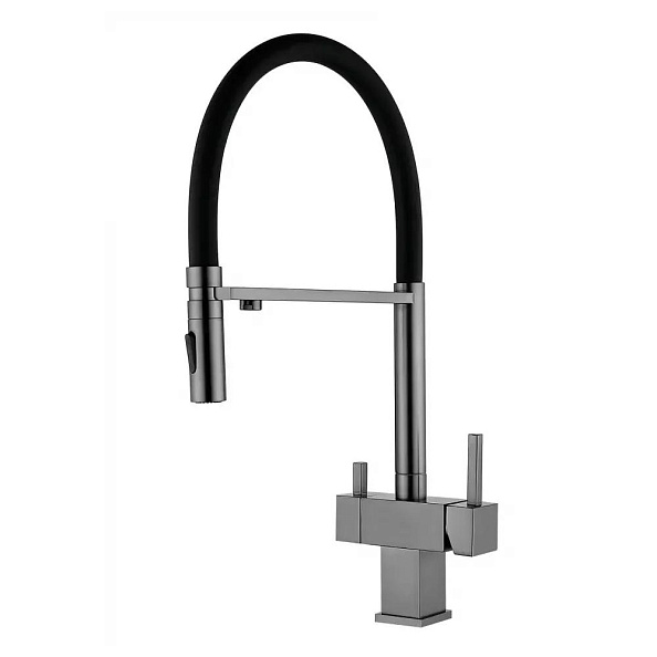 Смеситель для кухни с гибким изливом и подключением фильтра Grocenberg GB4098BG, графит