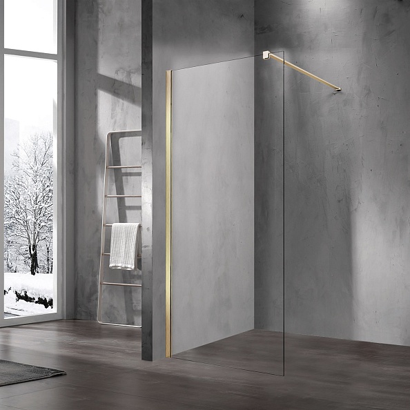 Душевая перегородка Vincea Walk-In (VSW-1H900CLG) 900х2000 мм, матовый золотой, стекло прозрачное