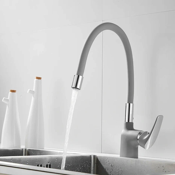 Смеситель для кухни с гибким изливом Shevanik S443-9, серый