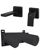 102167605C1EX-KK + 102166601C1EX TIERA смеситель для раковины настенный 2 отв. (внешняя часть) матовый черный + скрытая часть