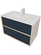 AQ66080-DO-MG Комплект мебели:Тумба 80 см ЛИБРА с раковиной AQ0480-00, 2 ящика,цвет фасадов серый мат, корпус дуб давос