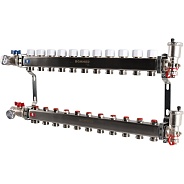 Коллектор Rommer 1"x3/4" на 11 контуров с запорными клапанами в сборе (нерж. сталь) (RMS-3210-000011)