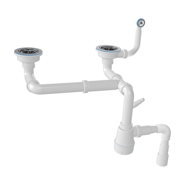 Сифон для двойной кухонной мойки с переливом Nova NV1196