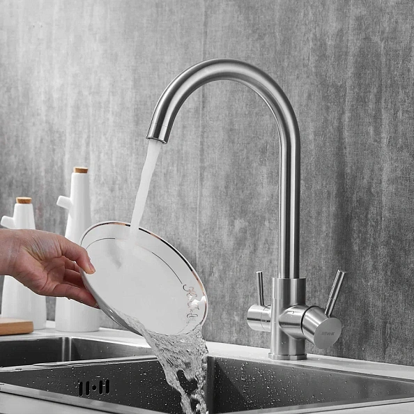 Смеситель для кухни с подключением фильтра Shevanik S168B, сатин